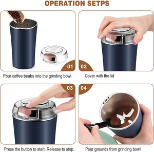TFB Portable Electric Coffee Grinder Spice & Coffee Bean Grinder Stainless Steel 4 Blade Mixer Grinder for Masala & Herb Push Button Control Durable Grinding Machine for Dry Item