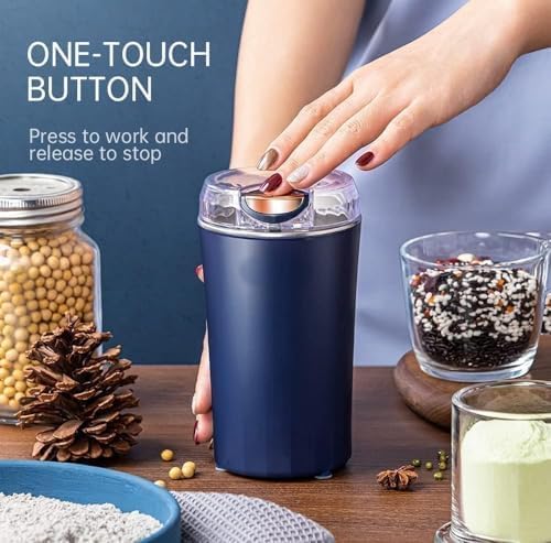 TFB Portable Electric Coffee Grinder Spice & Coffee Bean Grinder Stainless Steel 4 Blade Mixer Grinder for Masala & Herb Push Button Control Durable Grinding Machine for Dry Item