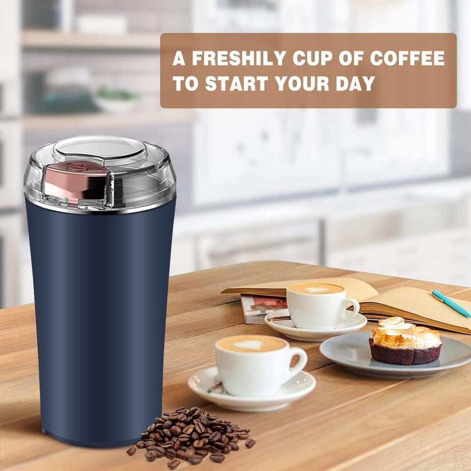 TFB Portable Electric Coffee Grinder Spice & Coffee Bean Grinder Stainless Steel 4 Blade Mixer Grinder for Masala & Herb Push Button Control Durable Grinding Machine for Dry Item