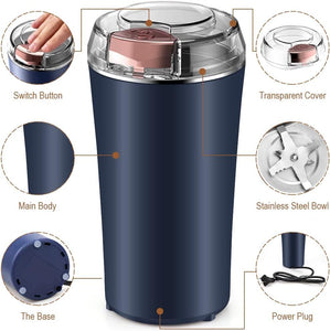 TFB Portable Electric Coffee Grinder Spice & Coffee Bean Grinder Stainless Steel 4 Blade Mixer Grinder for Masala & Herb Push Button Control Durable Grinding Machine for Dry Item