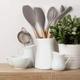 TFB Wooden Stick Silicone Spatula Spoon, 5 Pcs (Grey)