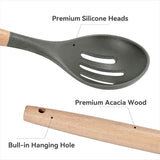 TFB Wooden Stick Silicone Spatula Spoon, 5 Pcs (Grey)