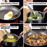TFB Wooden Stick Silicone Spatula Spoon, 5 Pcs (Grey)