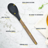 TFB Wooden Stick Silicone Spatula Spoon, 5 Pcs (Grey)