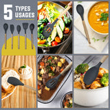 TFB Wooden Stick Silicone Spatula Spoon, 5 Pcs (Grey)