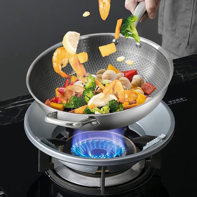 TFB Silver Gas Saver Burner Stand Gas Chula Burner Gas Saver Stand Jali Ring Fire & Windproof Energy Saving, Gas Chula Support Stand 4 Legs Supported For Indian Gas 0.7mm (1)