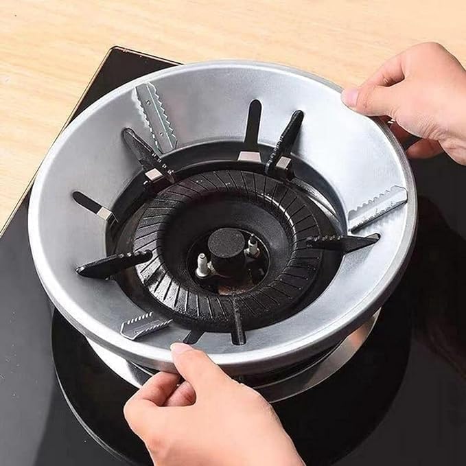 TFB Silver Gas Saver Burner Stand Gas Chula Burner Gas Saver Stand Jali Ring Fire & Windproof Energy Saving, Gas Chula Support Stand 4 Legs Supported For Indian Gas 0.7mm (1)
