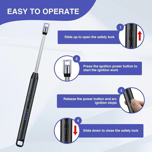 TFB Rechargeable Electric Gas Lighter for Cooking Gas Stove, Kitchen, Pooja Candles & Diyas | USB Charging, Windproof & 360° Flexible Electric Lighter - Silver