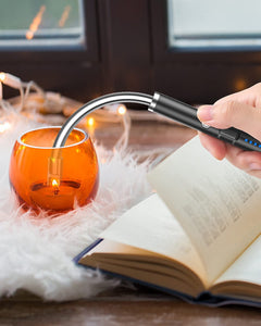 TFB Rechargeable Electric Gas Lighter for Cooking Gas Stove, Kitchen, Pooja Candles & Diyas | USB Charging, Windproof & 360° Flexible Electric Lighter - Silver
