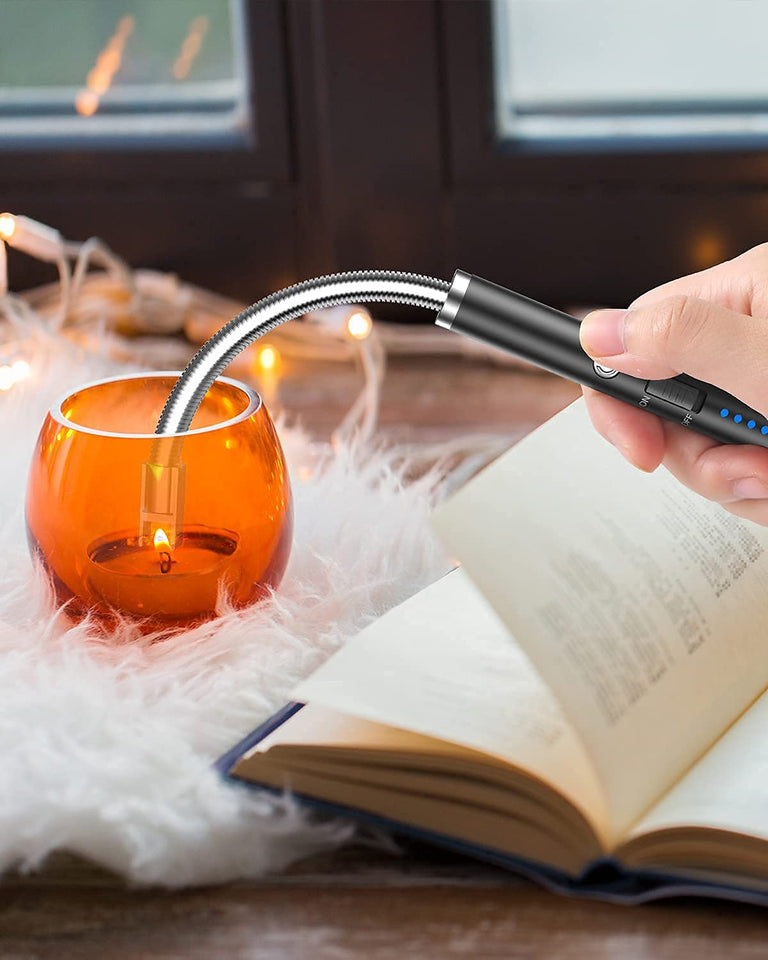 TFB Rechargeable Electric Gas Lighter for Cooking Gas Stove, Kitchen, Pooja Candles & Diyas | USB Charging, Windproof & 360° Flexible Electric Lighter - Silver