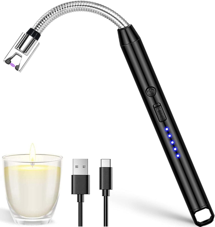 TFB Rechargeable Electric Gas Lighter for Cooking Gas Stove, Kitchen, Pooja Candles & Diyas | USB Charging, Windproof & 360° Flexible Electric Lighter - Silver